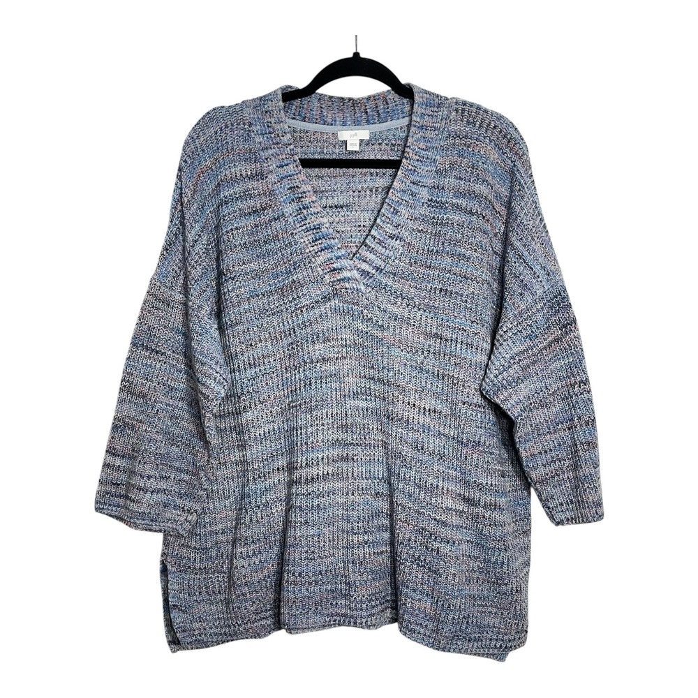 J. Jill‎ Womens Blue Space Dye 100% Cotton V-Neck Relaxed Sweater Large 246991
